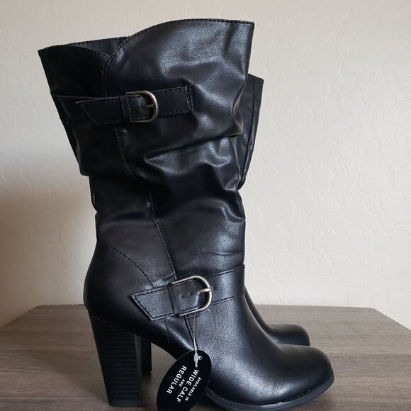 Style & Co Sachi Block Heel Mid-Shaft Slouchy Boots Faux Black 8.5 Wide Calf NEW - Picture 1 of 11